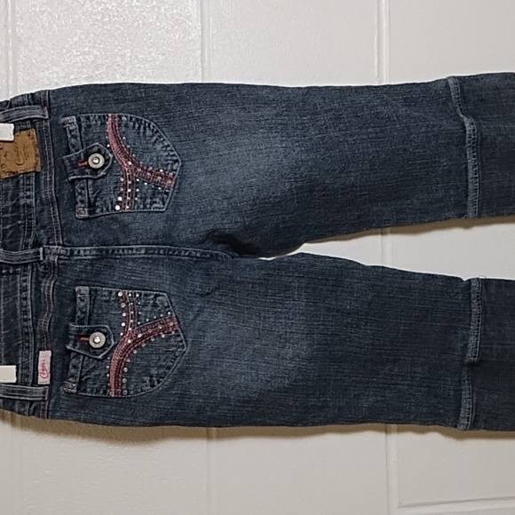 Candies Stretch Denim Capri Jeans Pink Stitching Rhinestone Buttons & Accents 12 - Picture 4 of 11